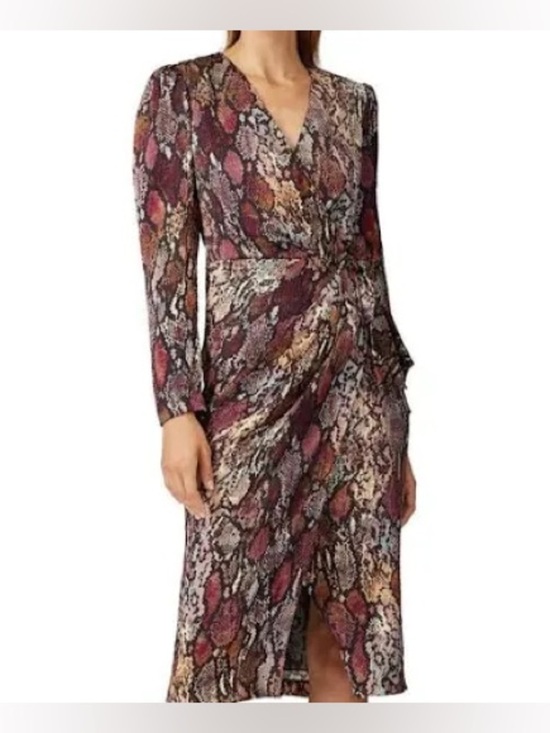 Rebecca Taylor Dresses & Skirts - Rebecca Taylor Burgundy Rust Snake-Print Wrap Midi Dress Size 2